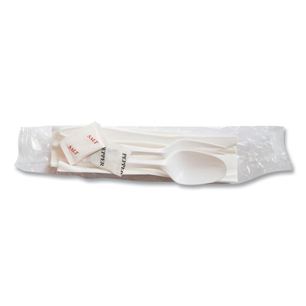 Berkley Square Mediumweight Cutlery Kit, Plastic Fork/Spoon/Knife/Salt/Pep/Napkin, White, PK250, 250PK 1171241